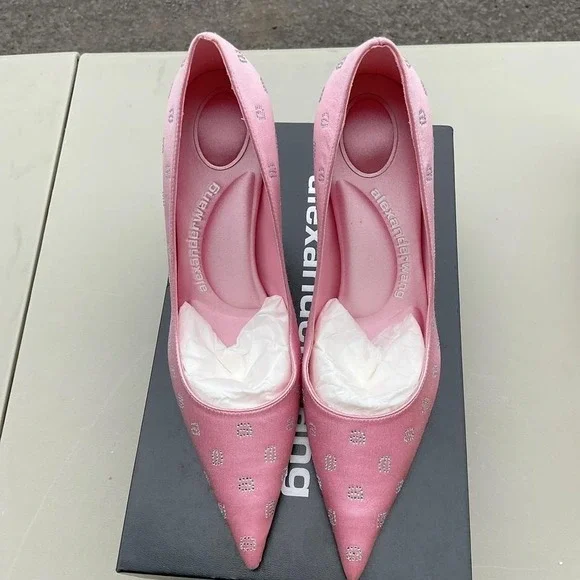 Alexander Wang Women's Delphine Crystal Logo Embellished Pumps Size 7 - Picture 4 of 6